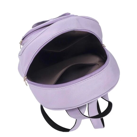 Girls 3pc Set of Lavender Backpack with a Bow & Round Crossbody Purse & Wallet - Picture 2 of 5